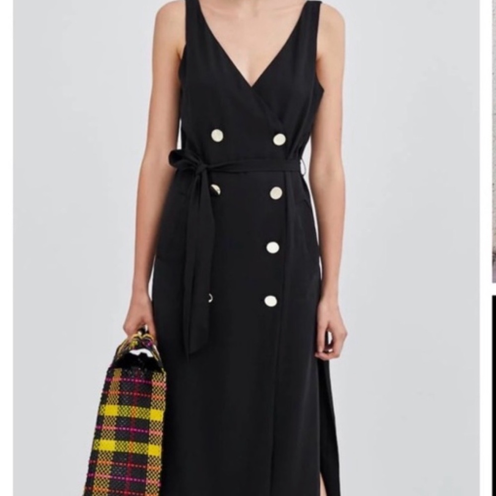 Zara double breasted Midi Dress With Buttons. Black